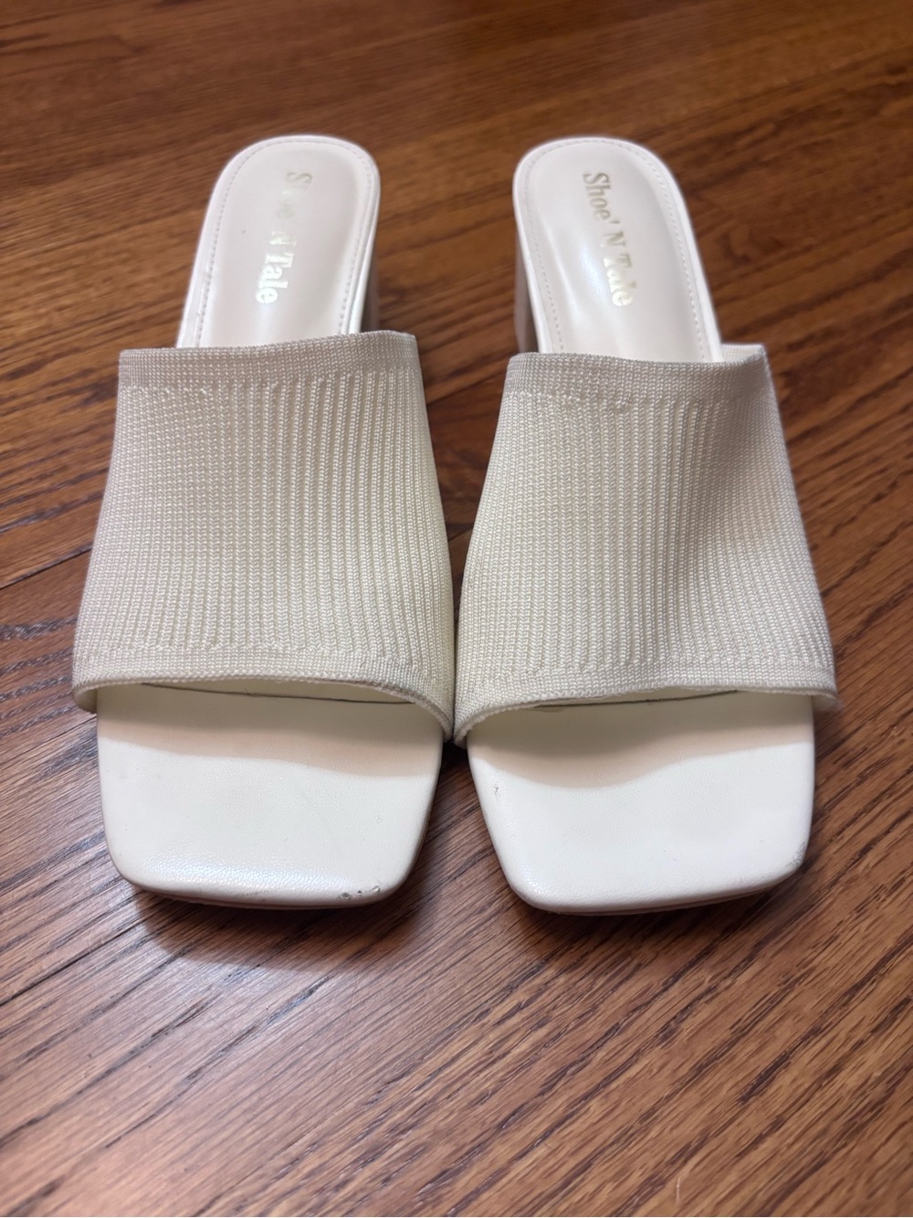 Women's Cream Slide Sandals with Square Toe